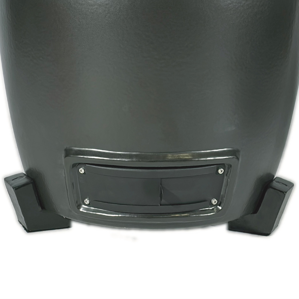 Close-up of the Air Tunnel sliding vent at the base of an Off-Black kamado.