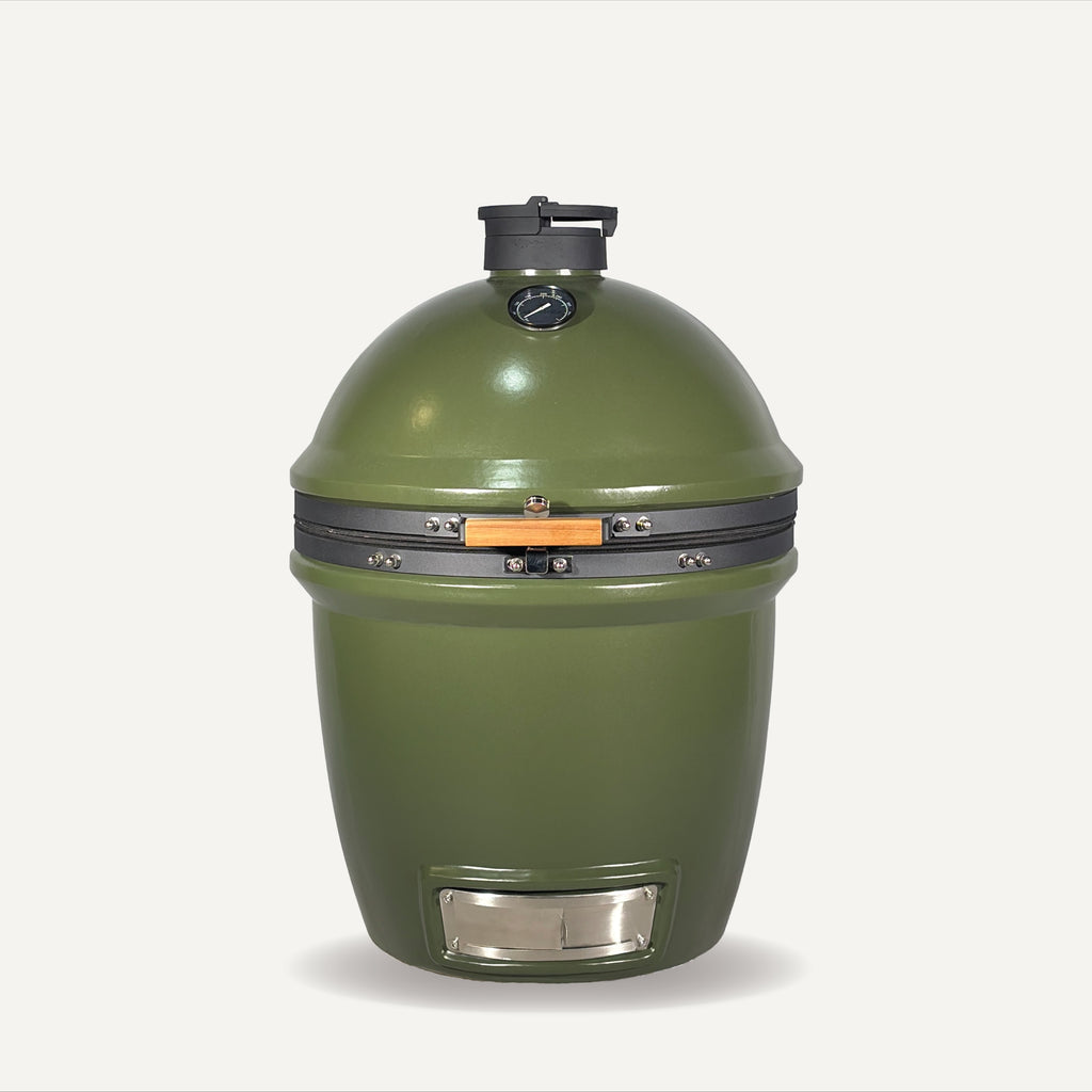 KAMA GEAR V2 Kamado in olive green, front view without a stand.