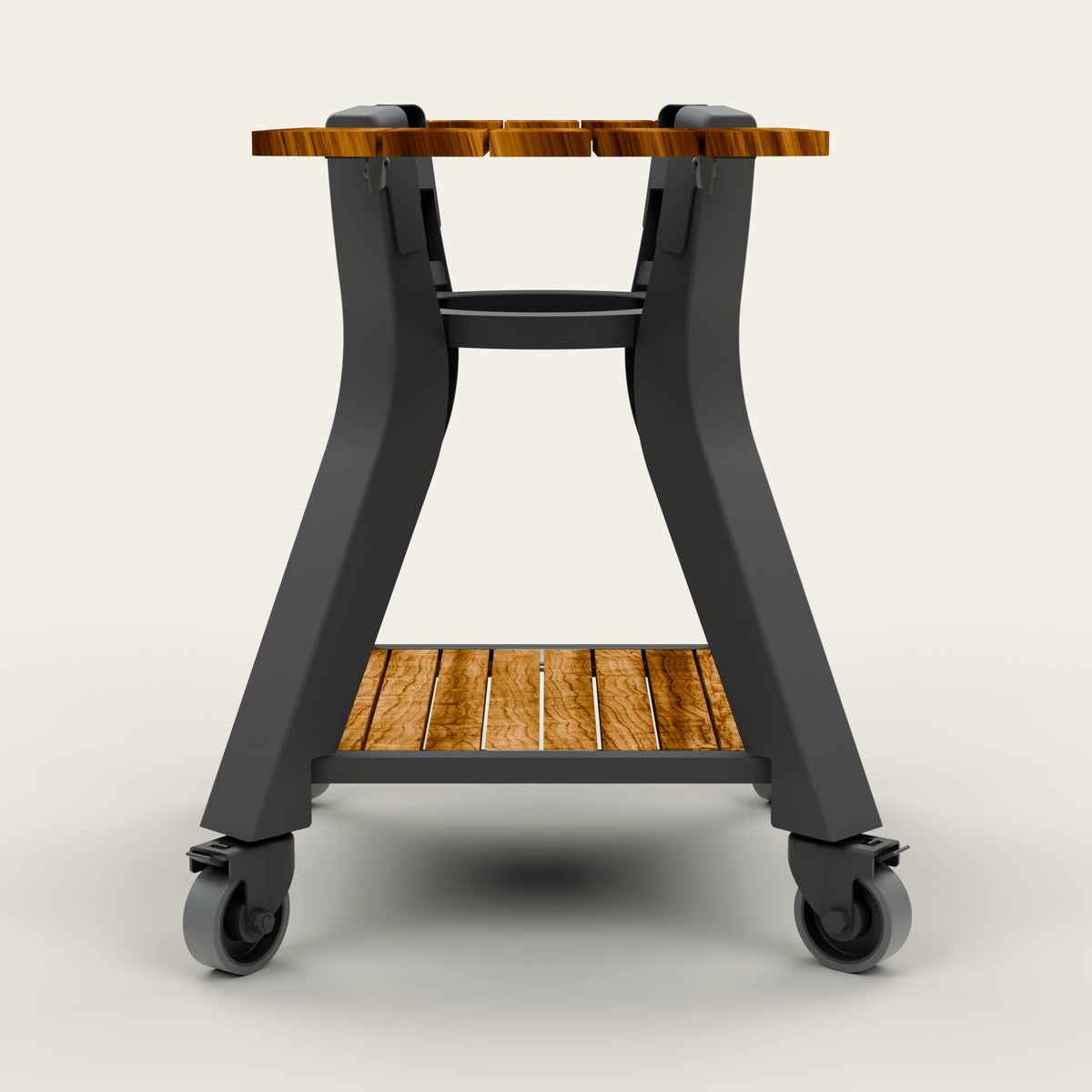 Side view of the KAMA GEAR V2 Mini stand showing the steel frame and acacia wing.